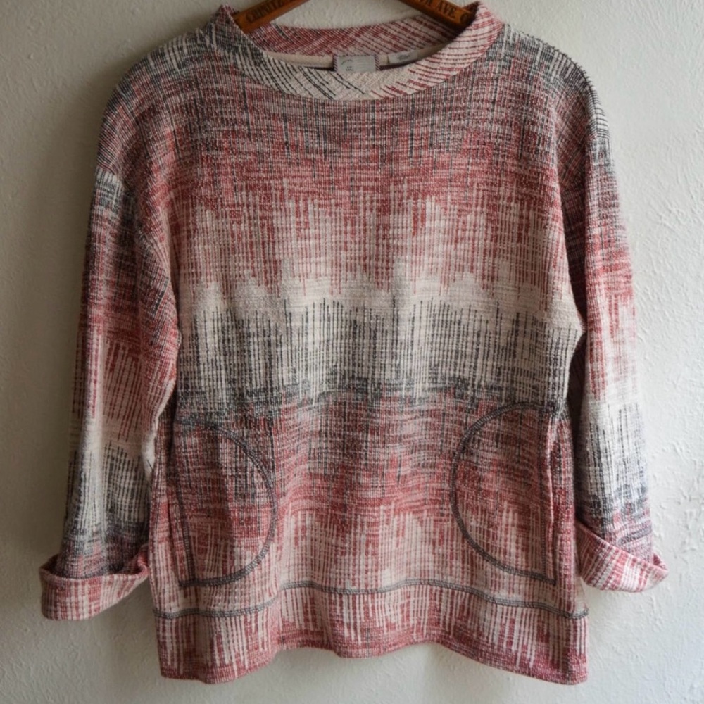 Postmark Red White Terry Knit Crop Sleeve Top